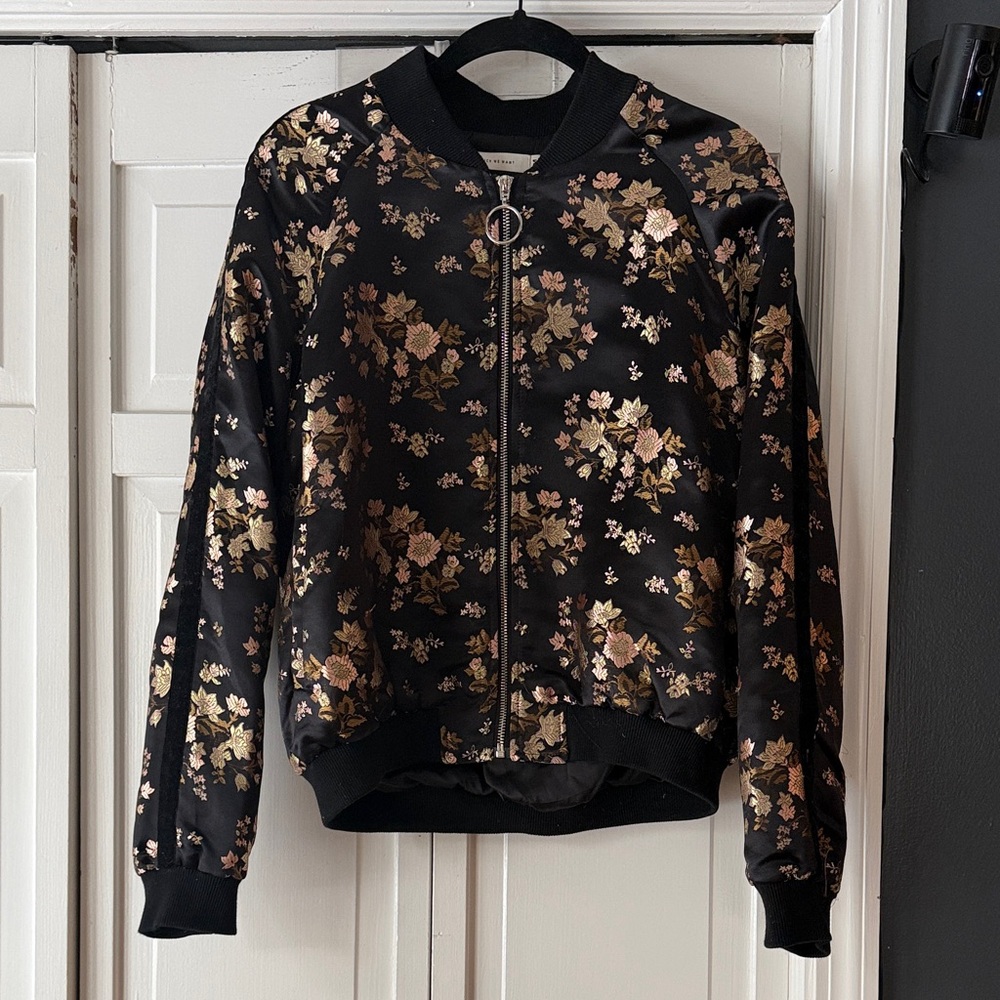 Embroidered Metallic Floral Bomber